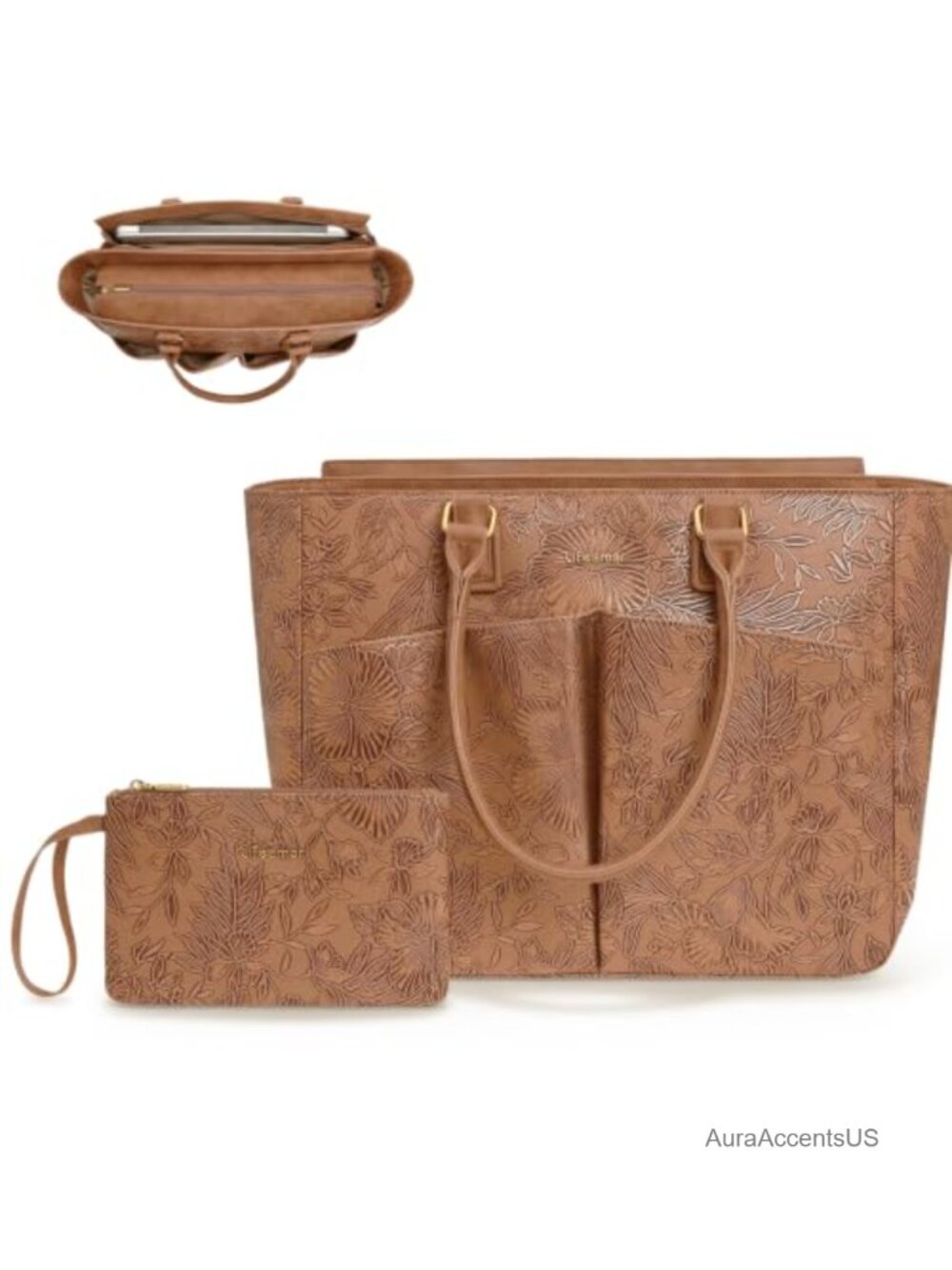 PU Leather Laptop Tote Bag for Women 15.6 Inch Work Office Computer Bag